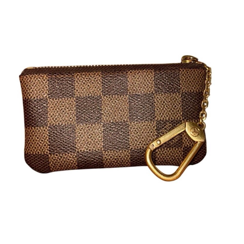Louis Vuitton Key Pouch Damier Ebene Key Cles Brown Canvas Coin Pouch CA1048